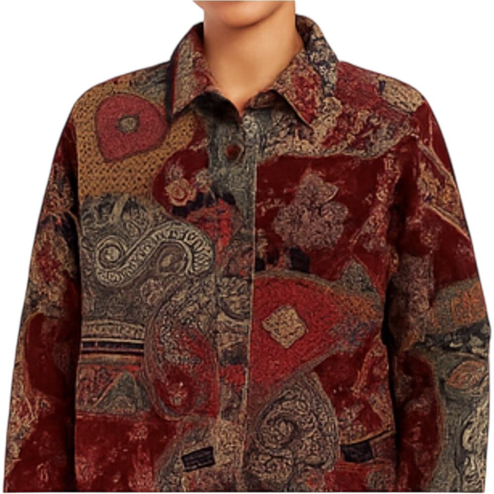 Chico's Shacket Jacket Patchwork Tapestry Paisley Art to Wear Crochet 3 XLarge